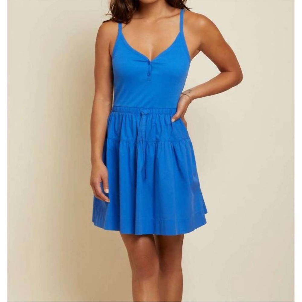 Nation LTD Suchi Dress Blue Organic Pima Cotton Tiered Mini Dress M